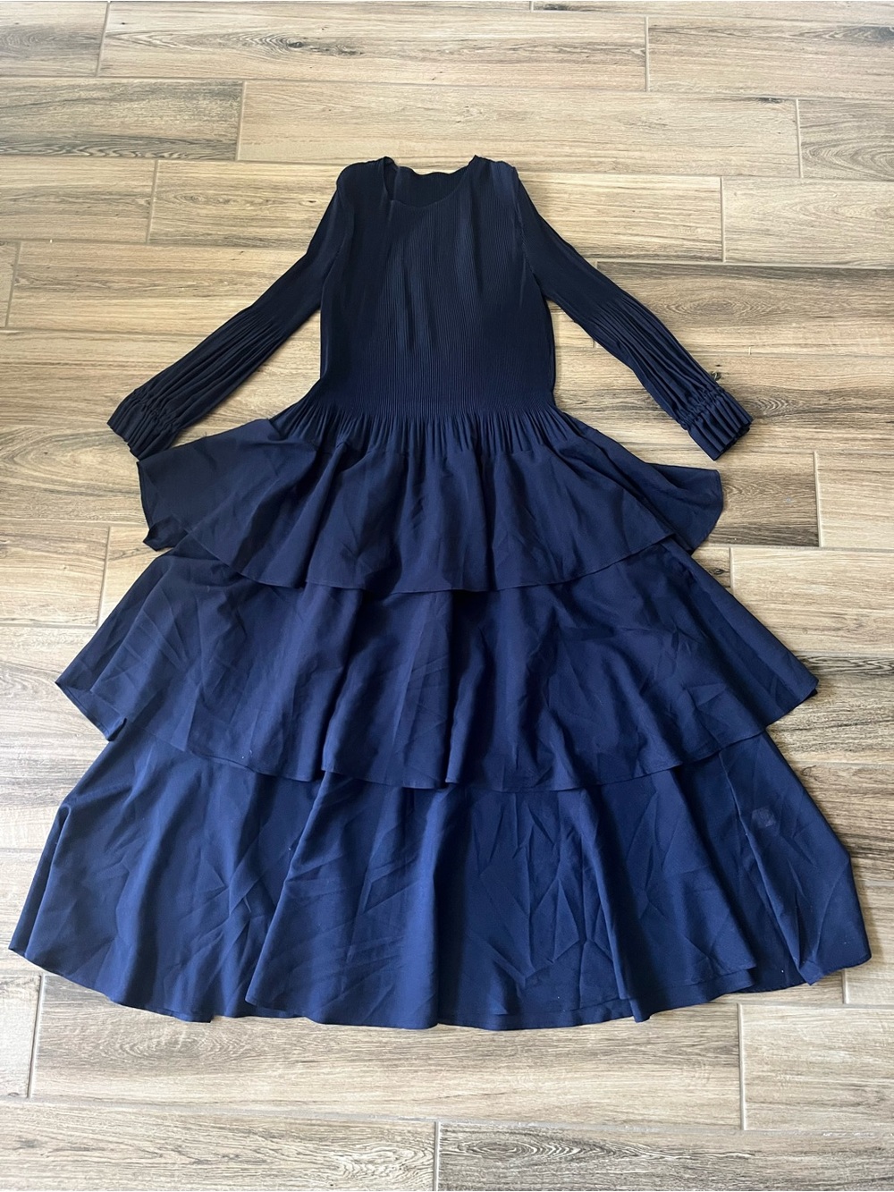Tiered Long Sleeve Navy Dress NWOT